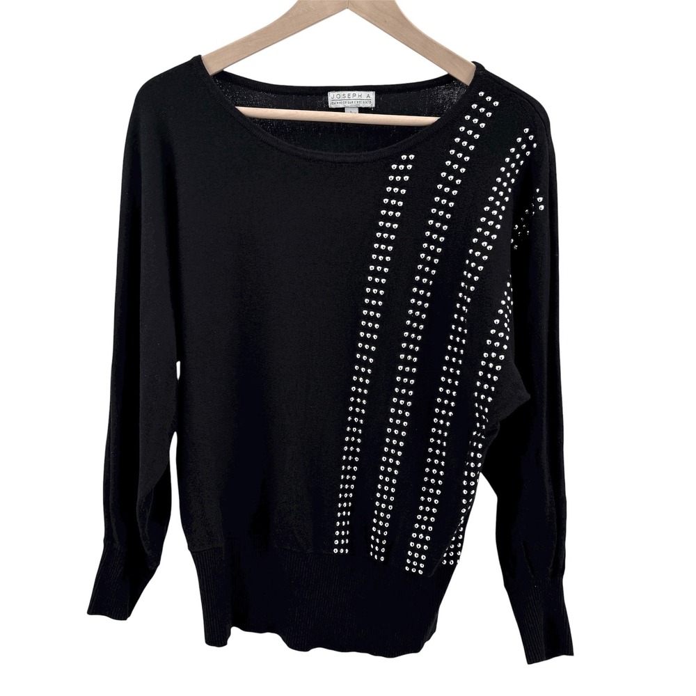 Joseph A Womens‎ L Black Studded Sweater Pullover Minimalist Flaw